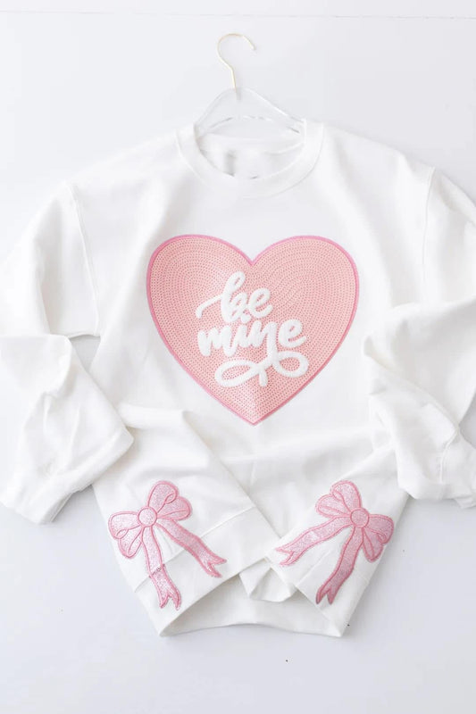 Be Mine Bow Gildan Sweatshirt - Pink Poplar Boutique