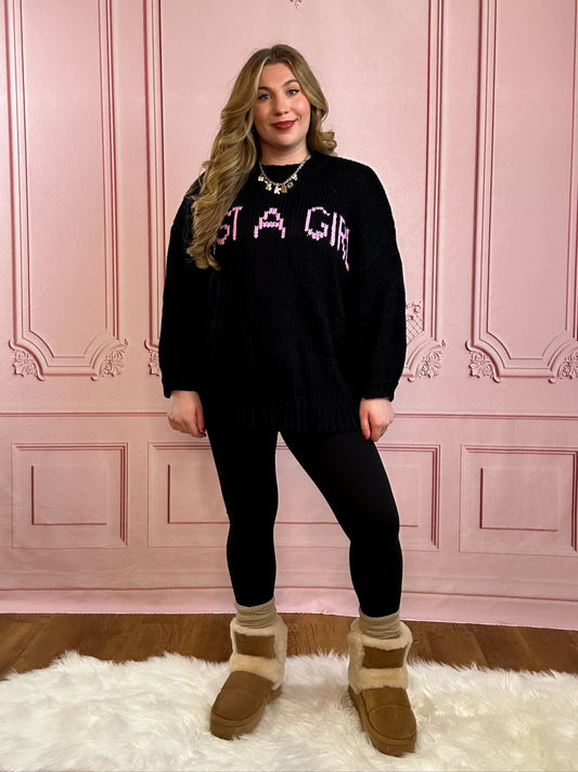 Just a Girl Oversized Knit Sweater - Pink Poplar Boutique