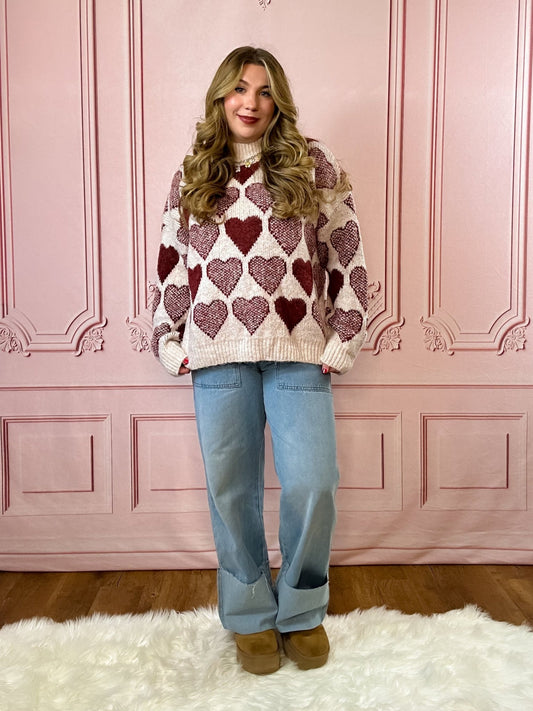 Oversized Fit Heart Sweater - Pink Poplar Boutique