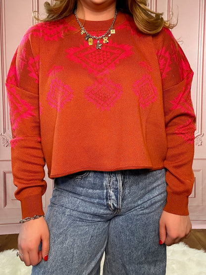 Oversized Pink Aztec Sweater - Pink Poplar Boutique