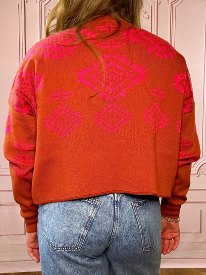 Oversized Pink Aztec Sweater - Pink Poplar Boutique