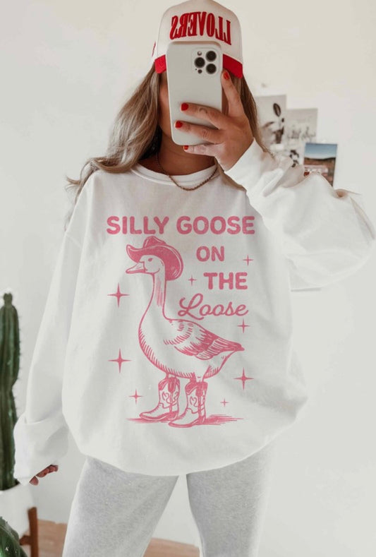 Silly Goose Oversized Sweatshirt - Pink Poplar Boutique