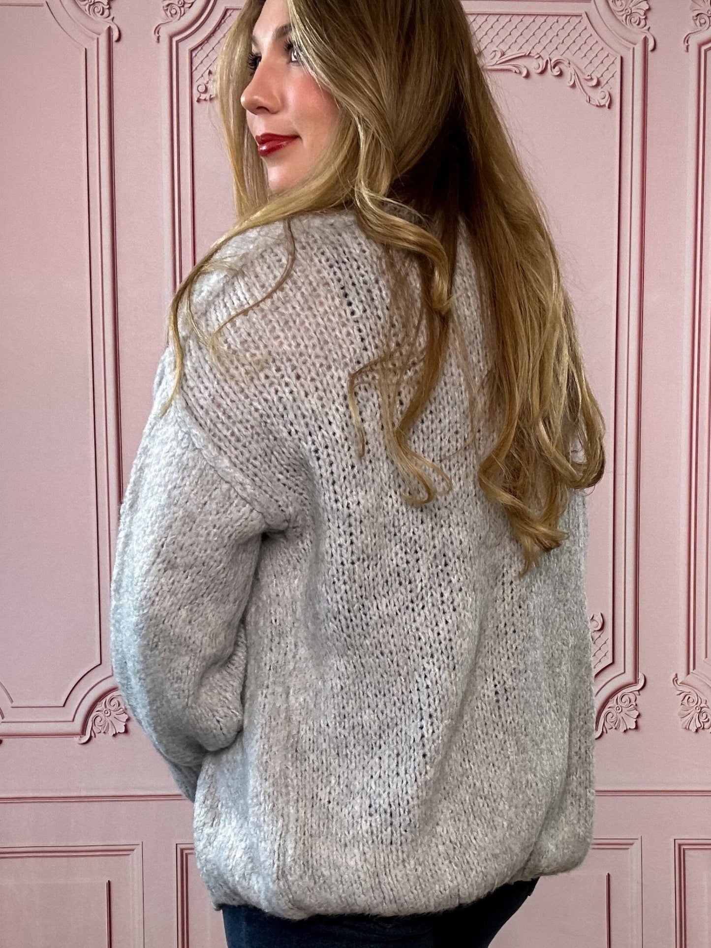 Wool Blend Gray Cardigan - Pink Poplar Boutique