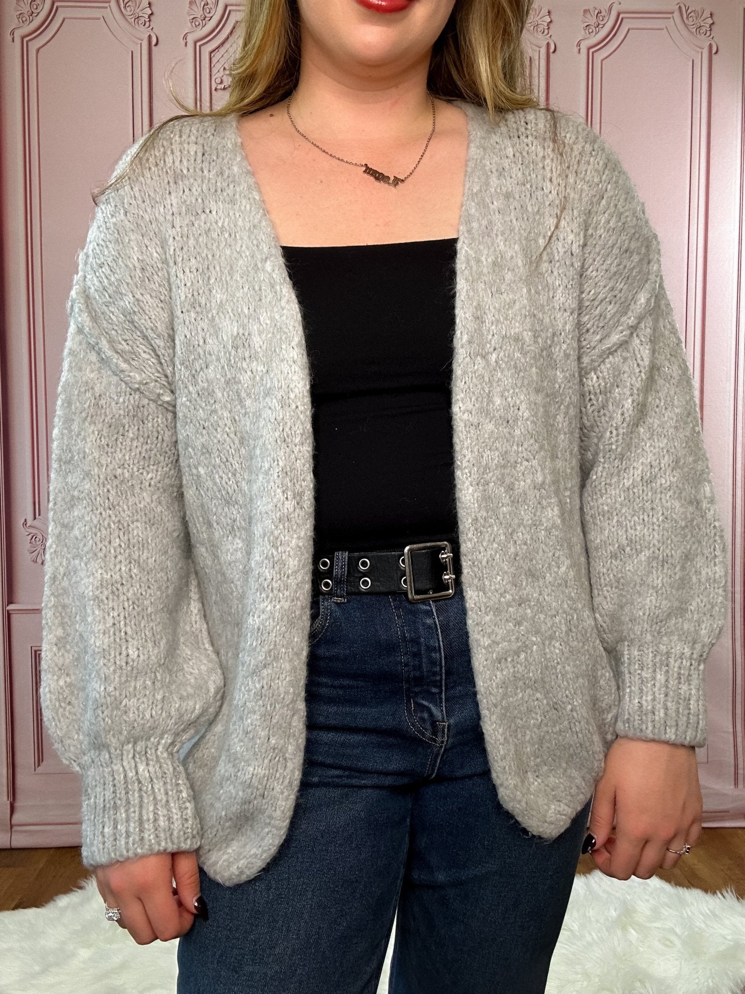 Wool Blend Gray Cardigan - Pink Poplar Boutique